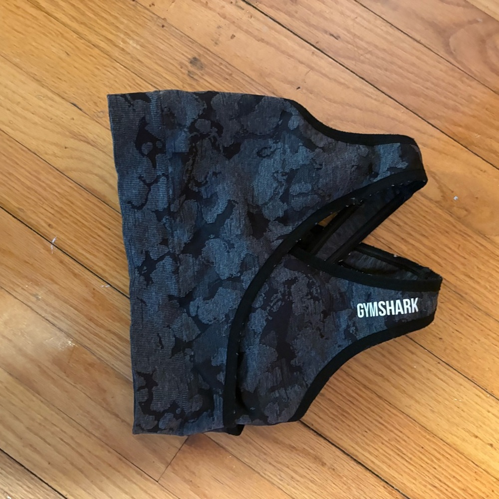 Gymshark Black and Gray Camo Sports Bra